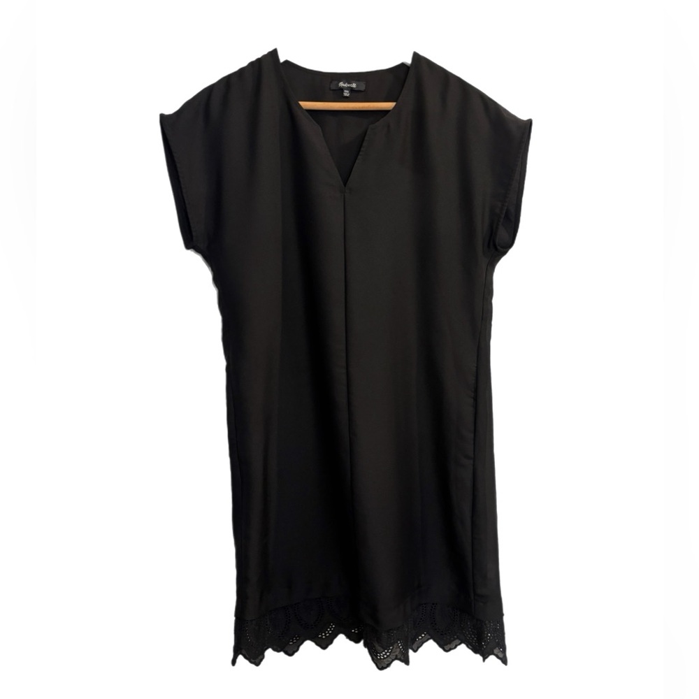 Madewell duskway black shift mini dress w/ lace hem & cap sleeves - Picture 2 of 4